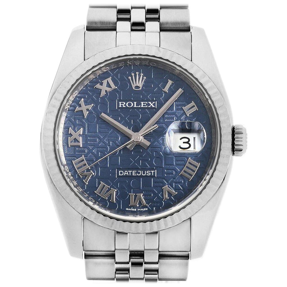 Rolex Datejust 116234, Blue Engraved Dial, Roman Numerals, M Series Men's Watch For Sale