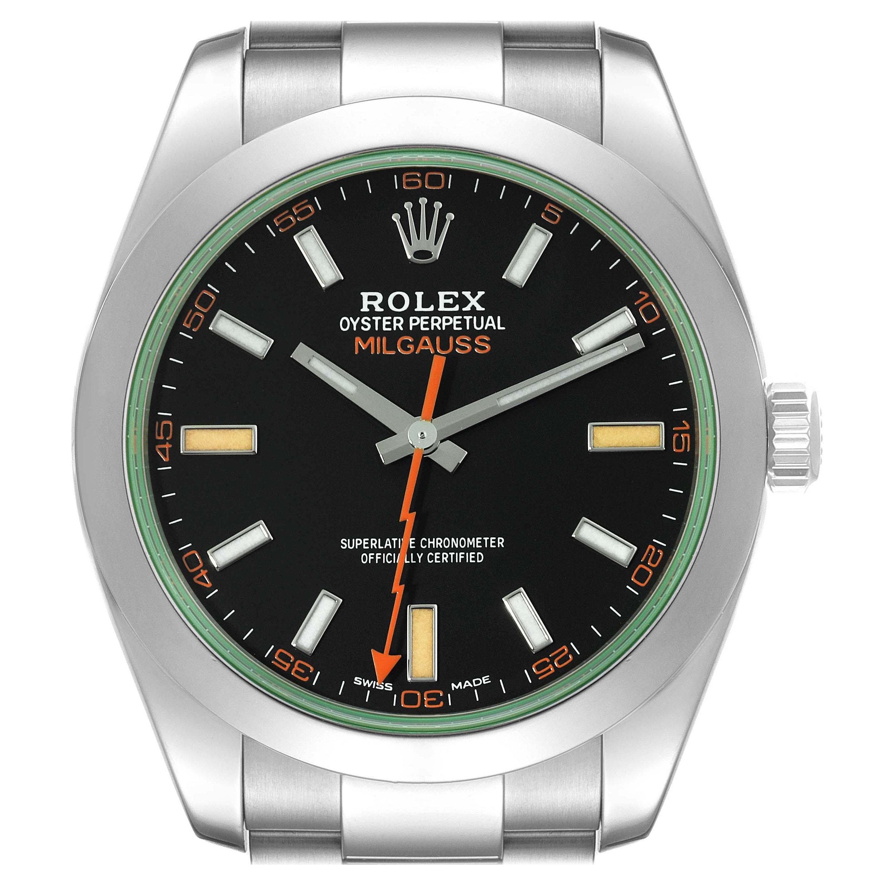 Rolex Milgauss Black Dial Green Crystal Steel Mens Watch 116400 Box Card