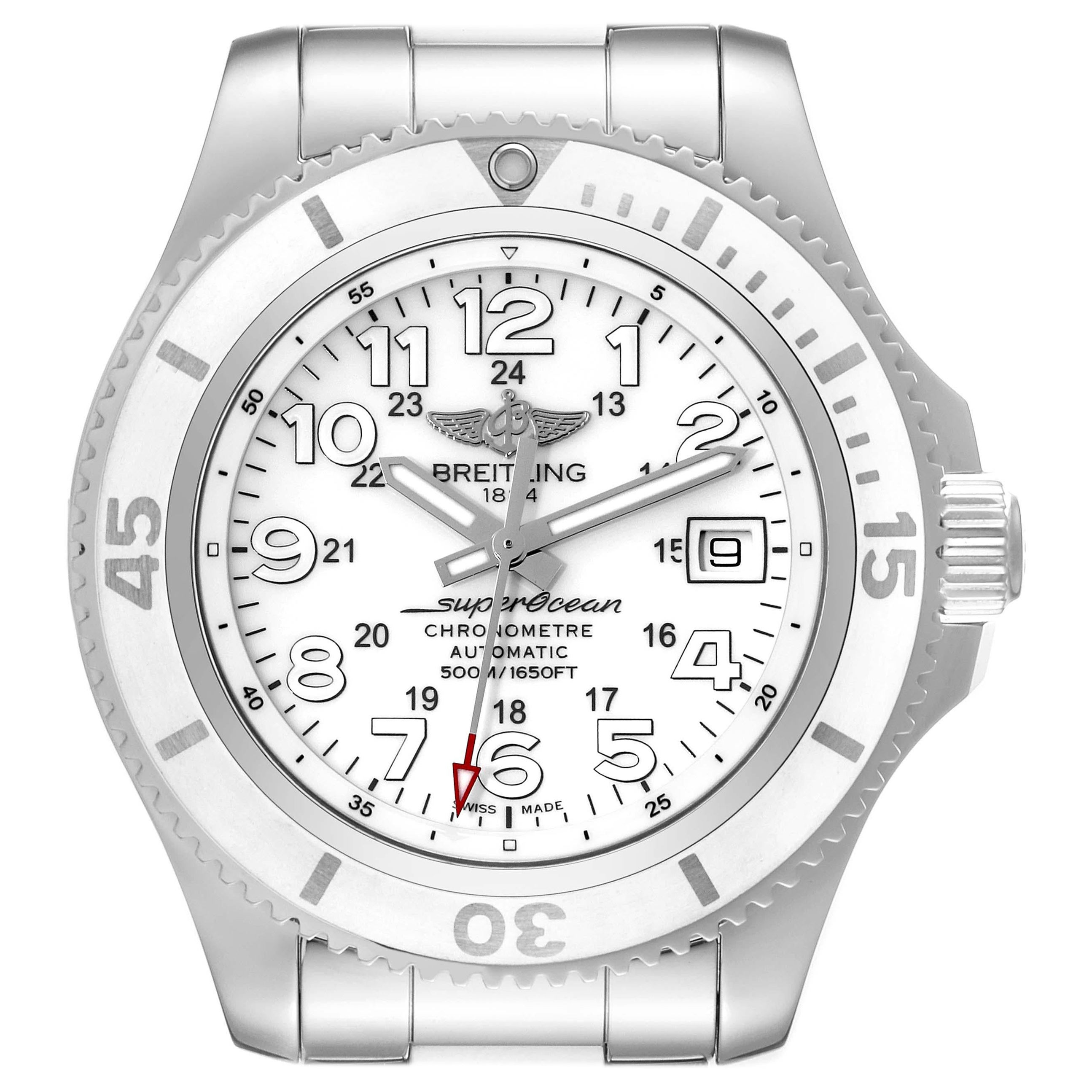 Breitling Superocean II White Dial Steel Mens Watch A17365 Box Card For Sale