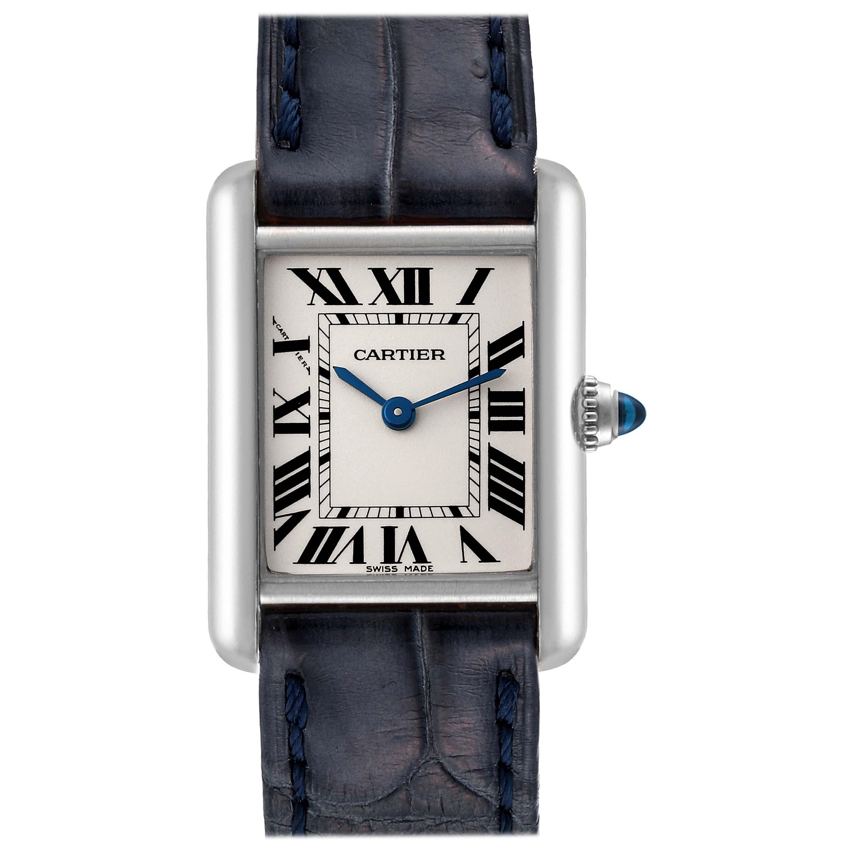 Cartier Tank Louis White Gold Blue Strap Ladies Watch W1541056 For Sale