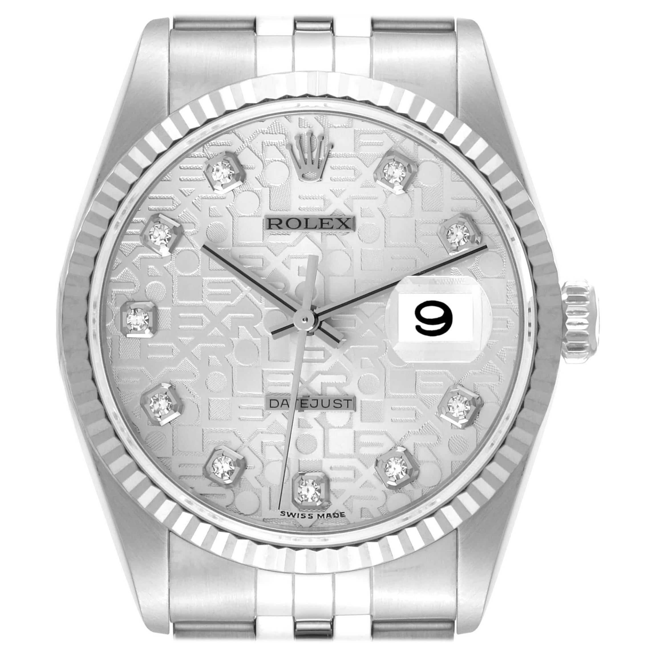 Rolex Datejust Steel White Gold Silver Anniversary Diamond Dial Mens Watch 16234