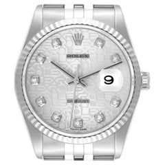 Rolex Datejust Steel White Gold Silver Anniversary Diamond Dial Mens Watch 16234