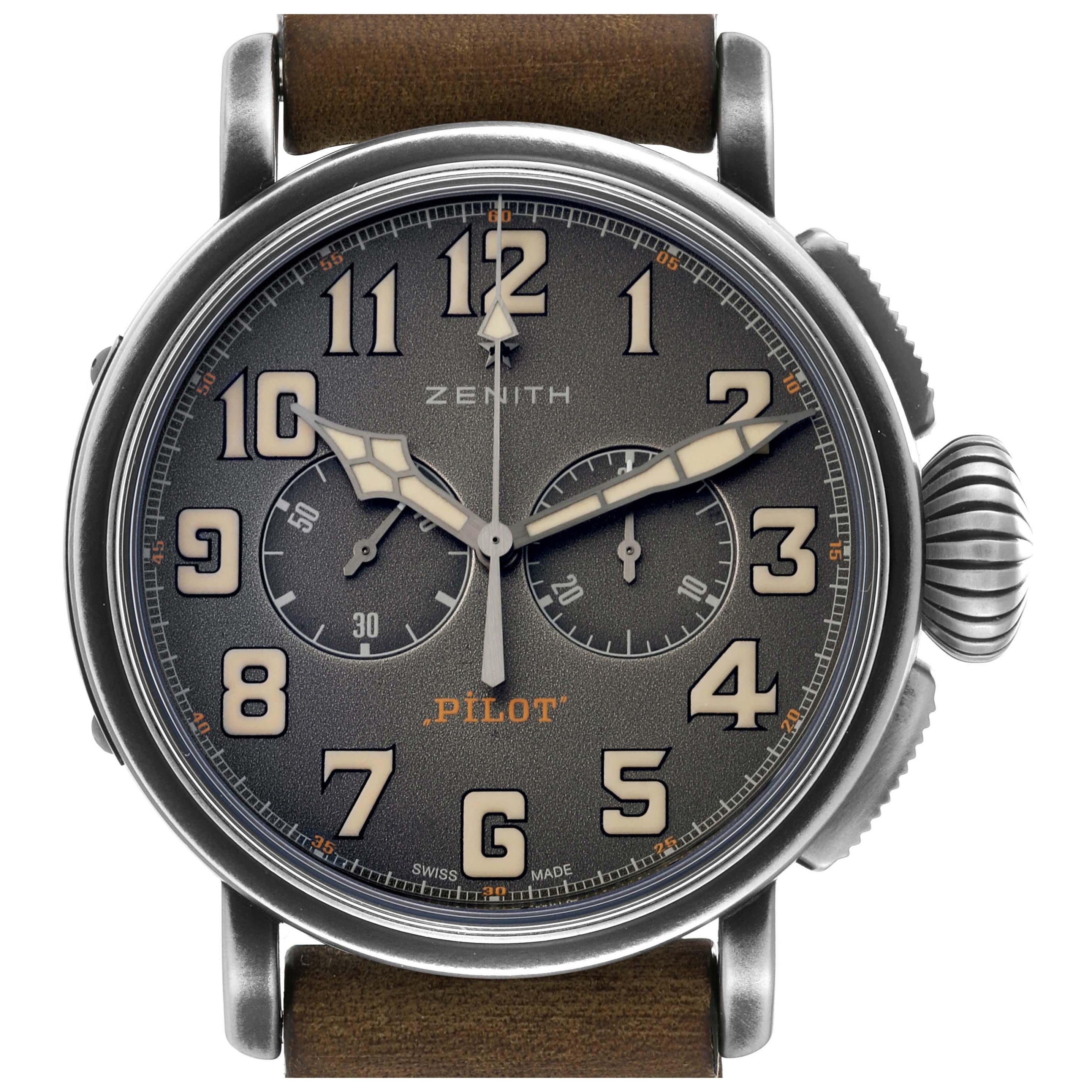 Zenith Heritage Pilot Type 20 Chronograph Steel Titanium Mens Watch 11.2430.4069