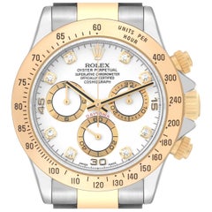 Rolex Daytona Yellow Gold Steel White Diamond Dial Mens Watch 116523