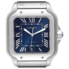 Cartier Santos Blue Dial Steel Mens Watch WSSA0030 Box Card