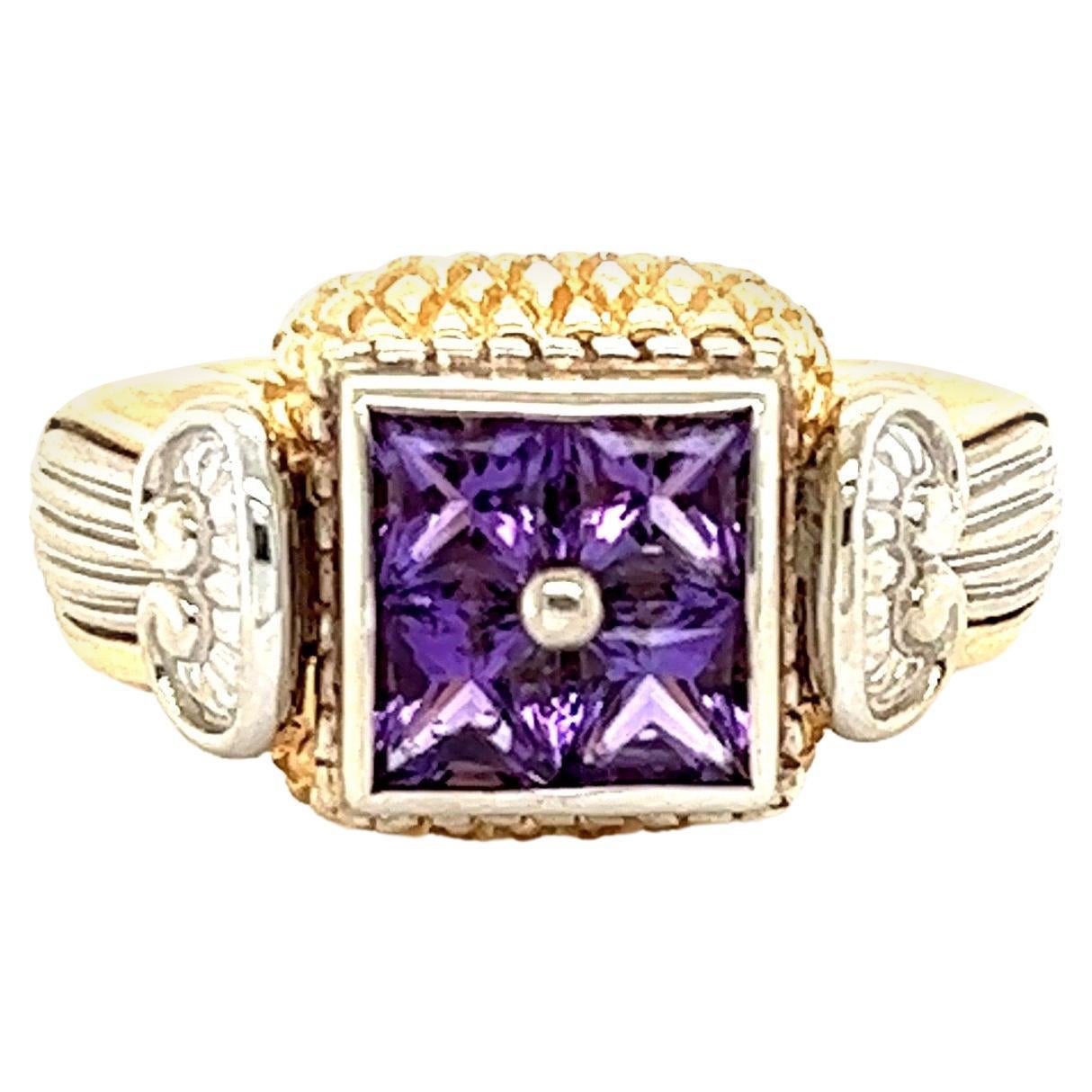 1,35 Karat Amethyst 14 Karat Gelbgold Ring im Angebot