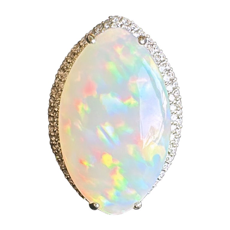 Set in 18K Gold, 16.01 carats, Ethiopian Opal & Diamonds Dome Cocktail Ring