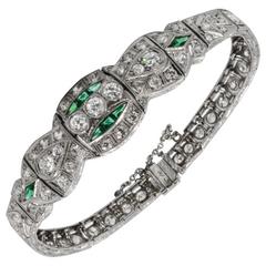 Art Deco 14kt White Gold, Diamond, and Emerald Bracelet