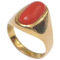 Retro Classic Natural Coral Gold Ring