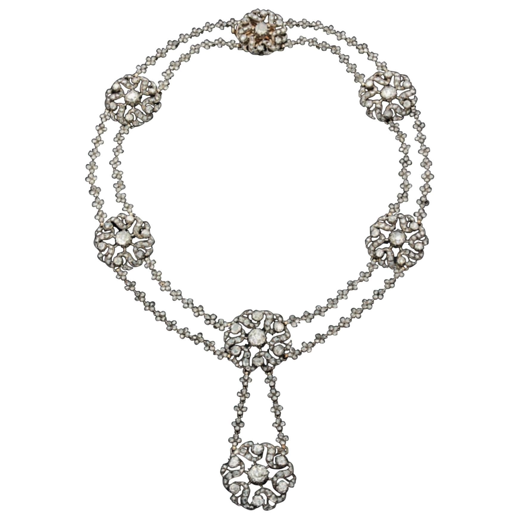 Early 19th Century Diamond Silver and Gold Necklace