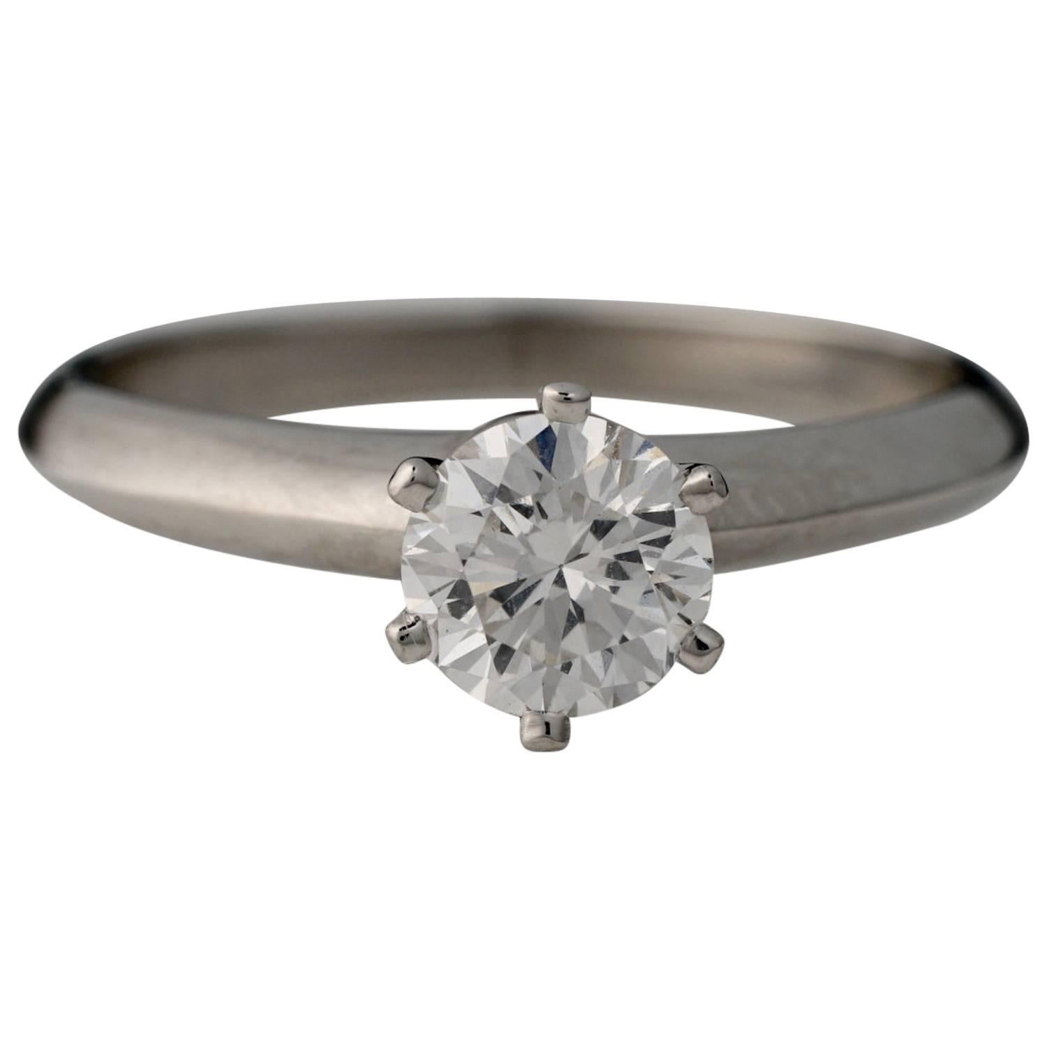 1990s Tiffany & Co Platinum Diamond Engagement Ring, 0.73 Carat, GIA Certified