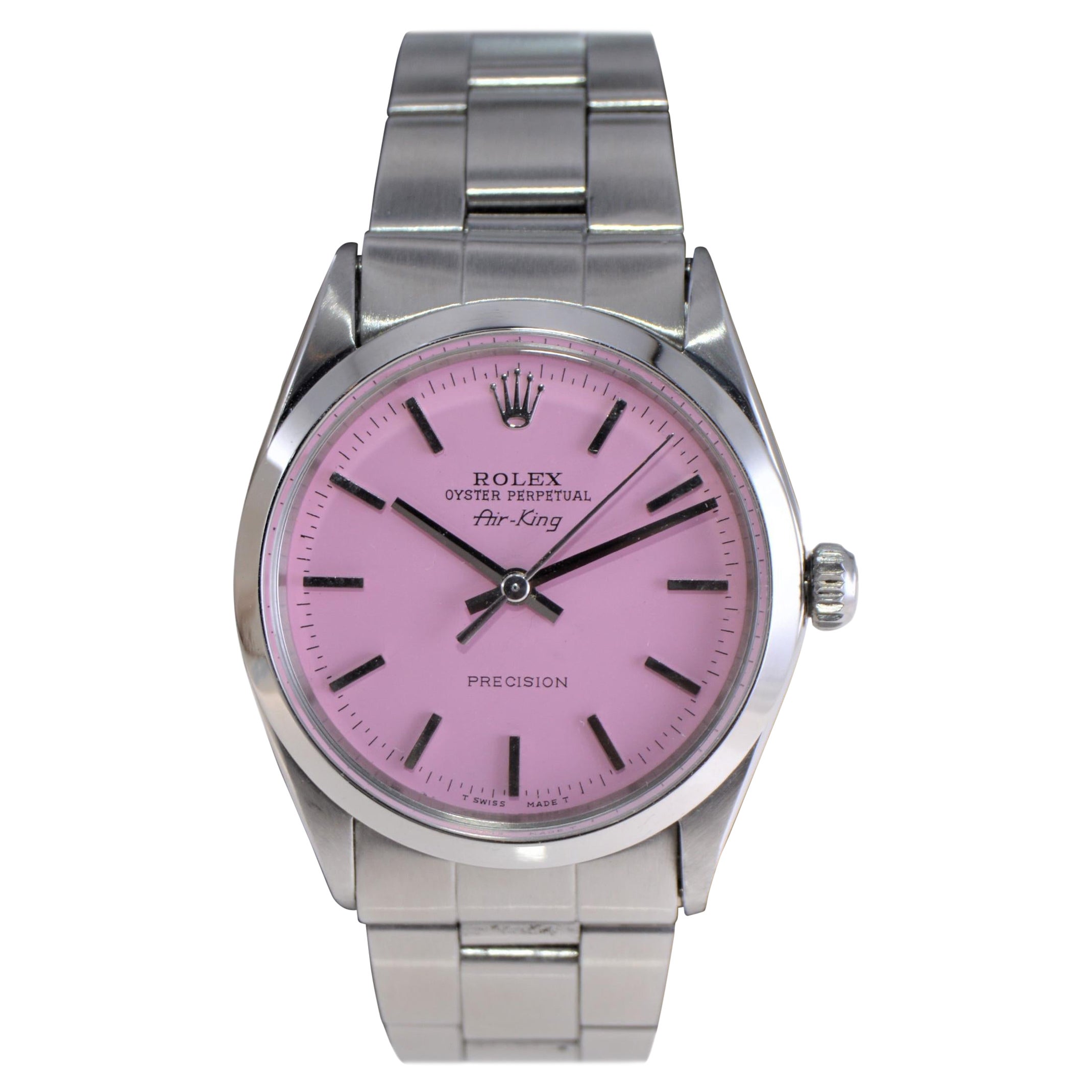 Rolex Stainless Steel Oyster Perpetual Air-King with Custom Pink Dial 1960s For Sale