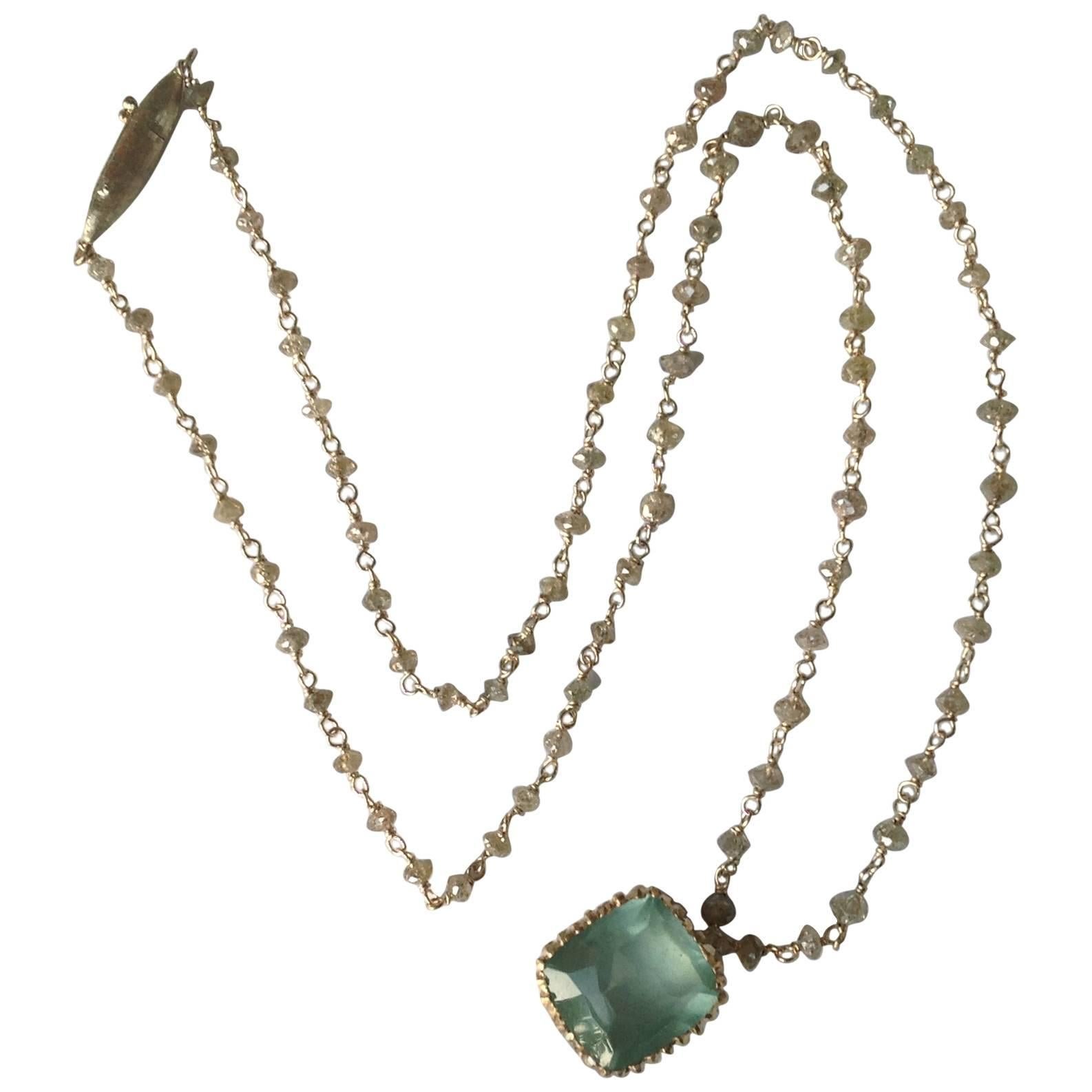 Dalben Aquamarine Diamond Gold Rosary Necklace