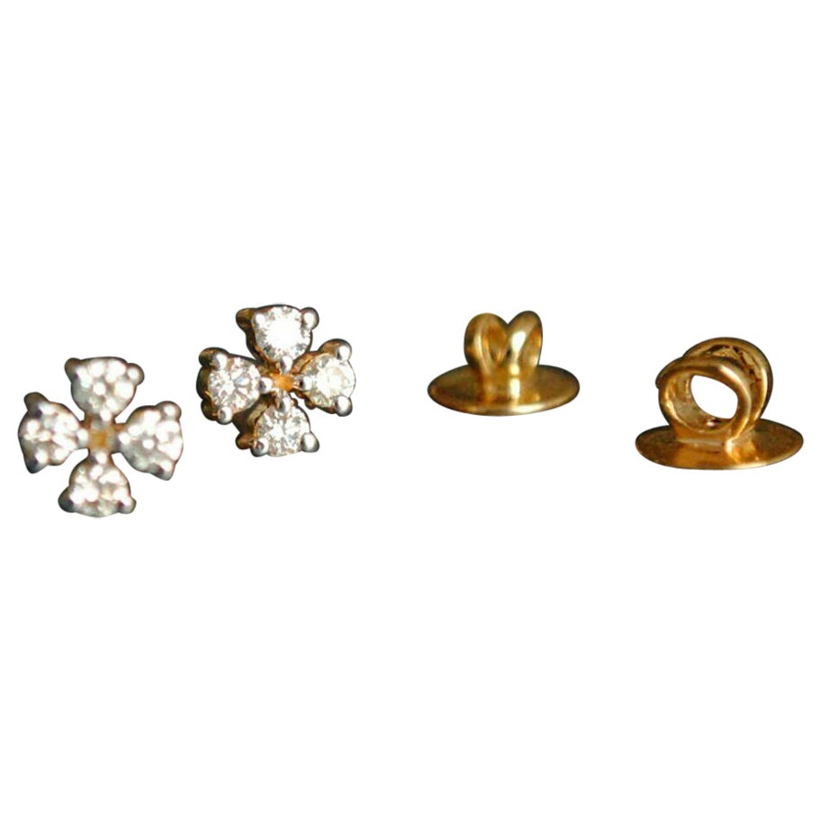 Diamond Cluster Earrings 14k Gold Clover Leaf Bridal Earring Wedding Gift Charm. For Sale