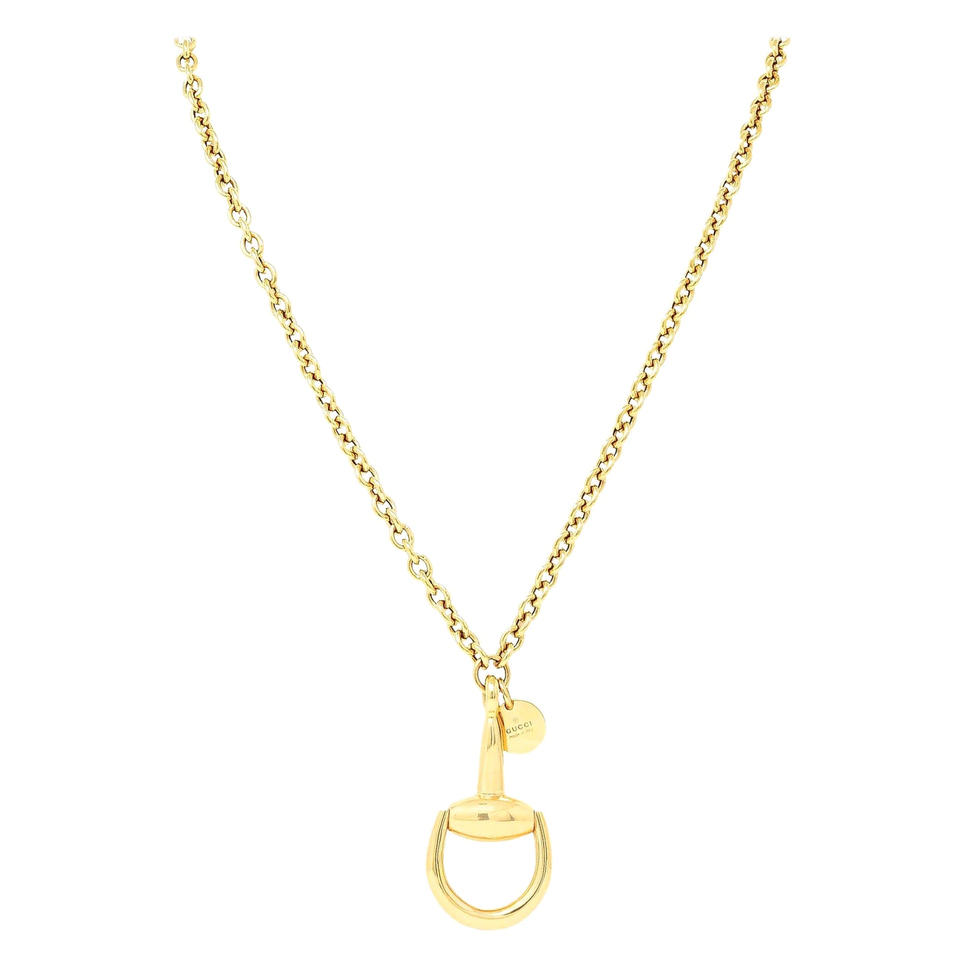 Gucci Contemporary 18 Karat Yellow Gold Horsebit Pendant Necklace