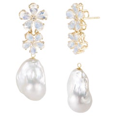 Nina Zhou Moonstone Diamond Blossom and Baroque Pearl Convertible Drop Earrings