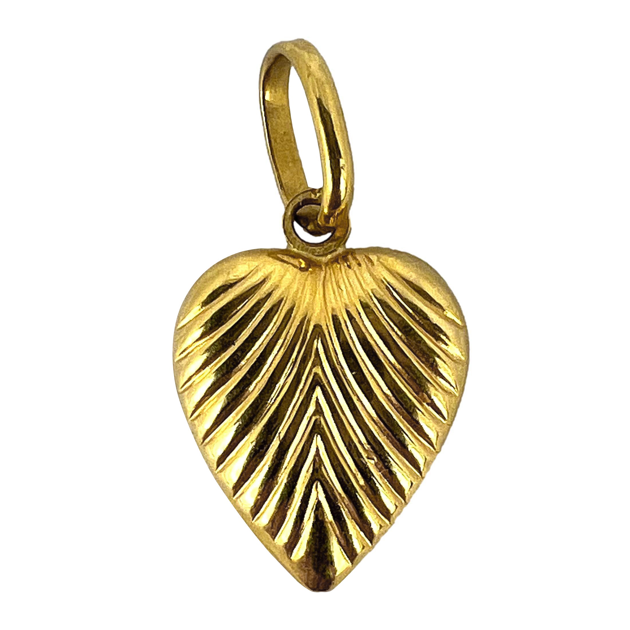 Italian 18K Yellow Gold Puffy Heart Charm Pendant For Sale