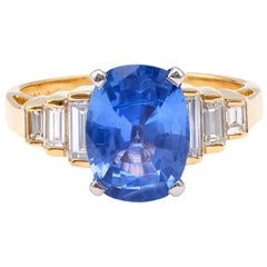 Vintage GIA 2.70 Carat Sapphire Diamond 18k Gold Ring