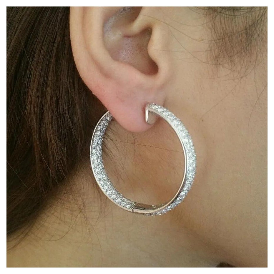 8.50 Carat Round Hoop Pavé Diamond Earrings 18k White Gold by Odelia en vente