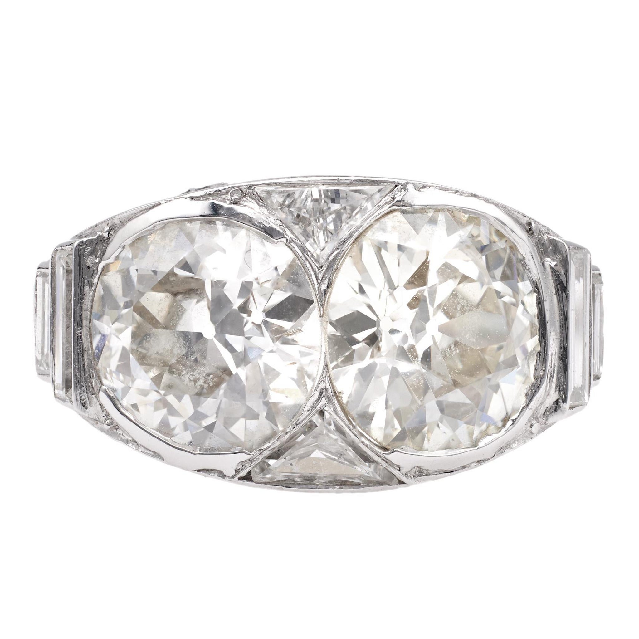 Art Deco GIA Diamant Platin Toi et Moi Ring