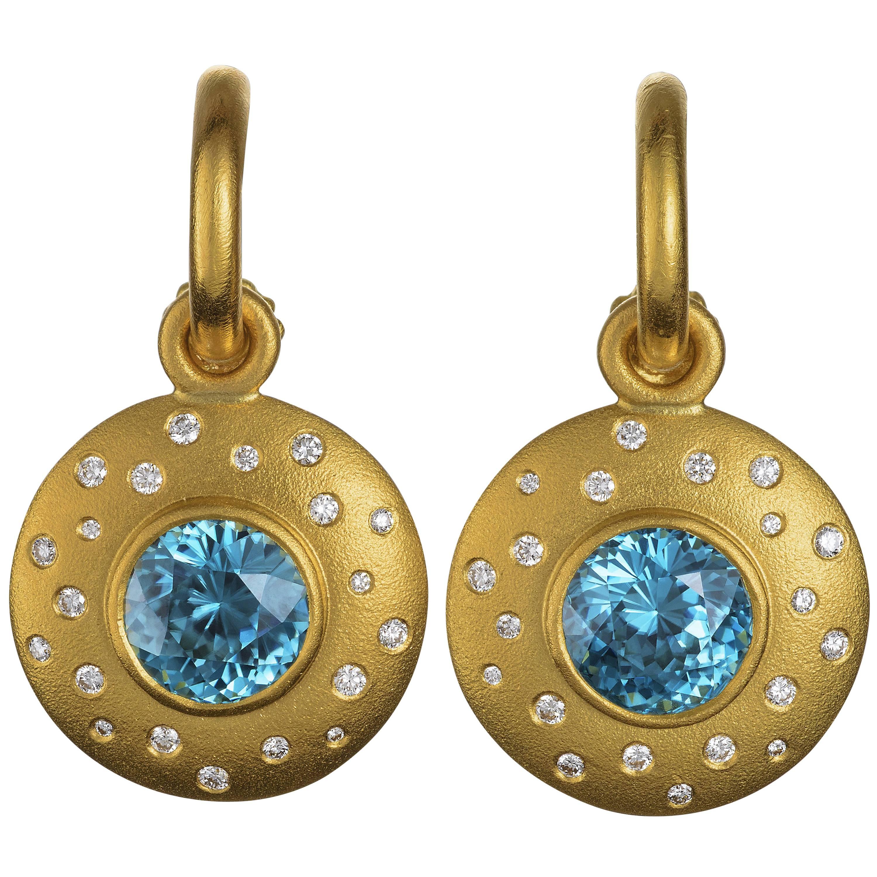 Holly Hamilton-Goldsmith Zircon Diamond Gold Hoop Earrings  For Sale