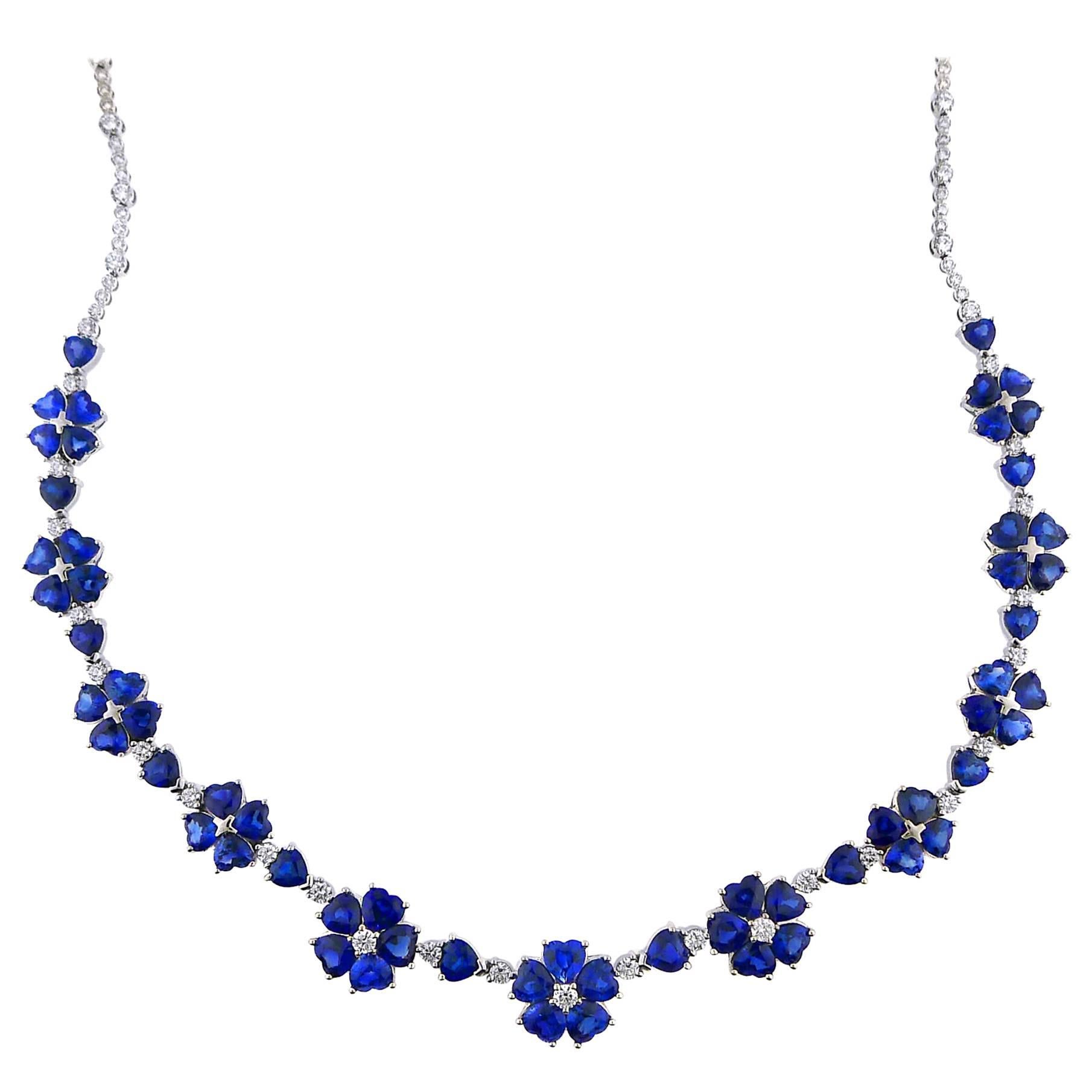 Heart-Shaped Sapphire and Diamond Necklace For Sale