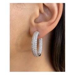 5.25 Carats Inside Out Round Pavé Diamond Large Hoop Earrings in 18k White Gold (Boucles d'oreilles en or blanc)