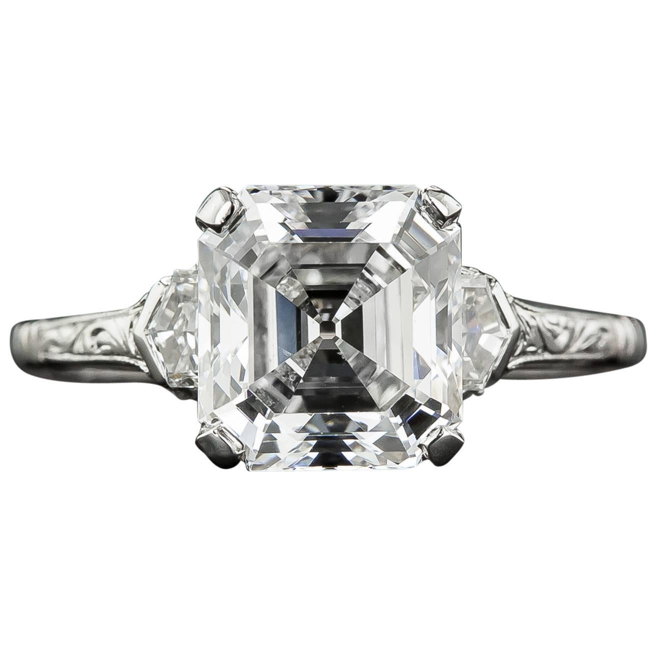 2.91 Asscher-Cut Diamond Solitiare Art Deco Ring - GIA G/VS2