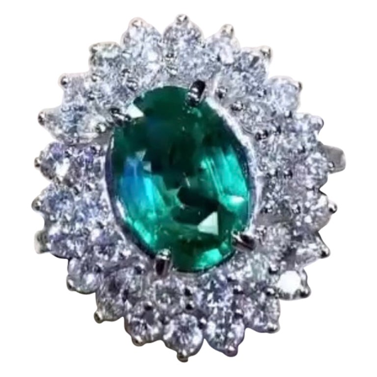 AIG Certified 2.40 Ct Zambian Emerald 2.60 Ct Diamonds 18K Gold Ring  For Sale