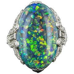 Black Opal and Platinum Diamond Art Deco Ring by Brock & Co.