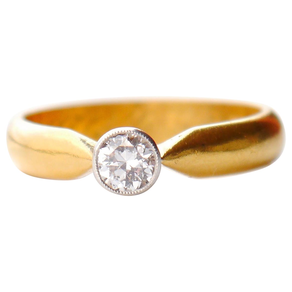 1926 Nordic Ring 0.36ct Diamond solid 23K Gold Platinum Ø7US / 5.4gr