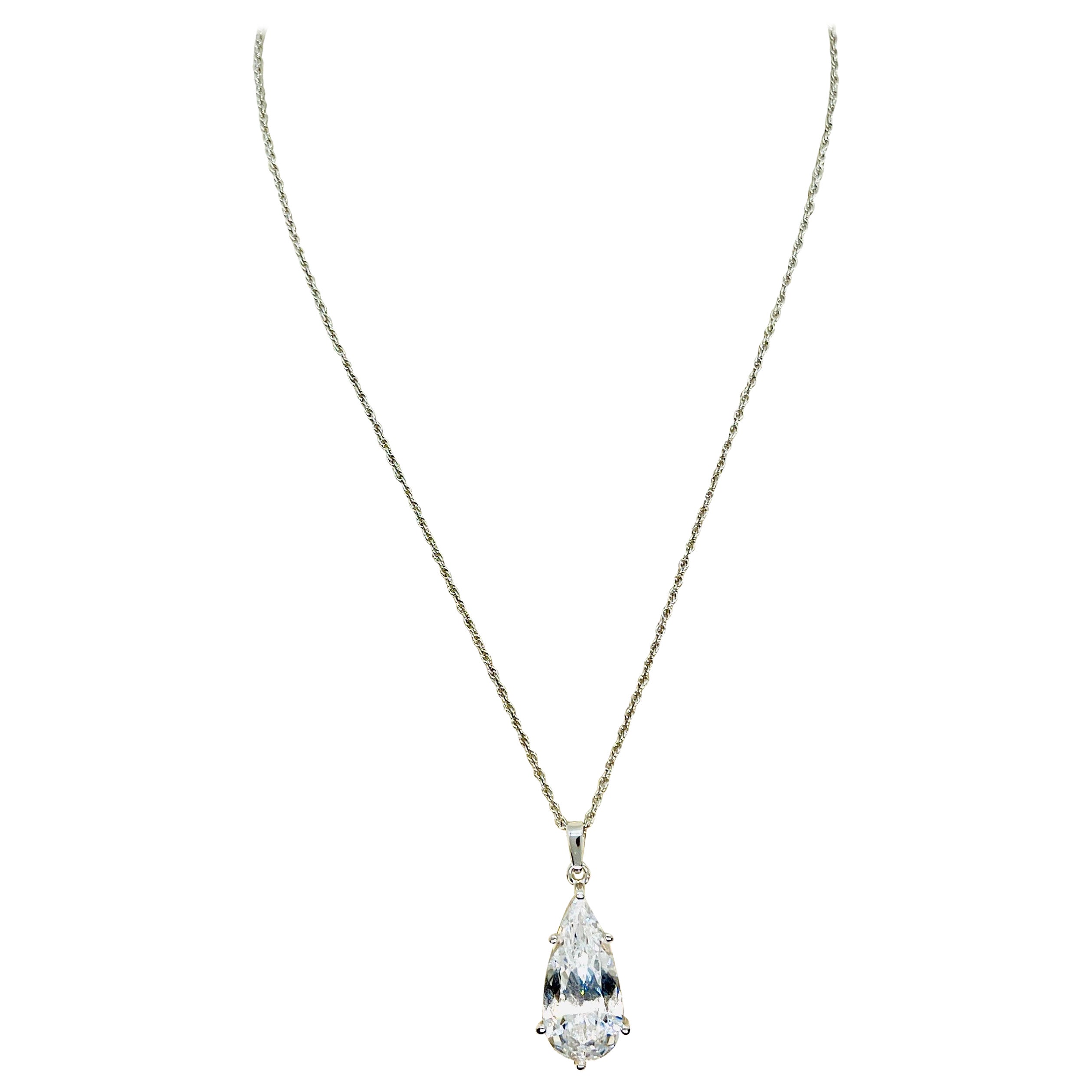 Crystal Teardrop Pendant Necklace, 925 Thai Silver