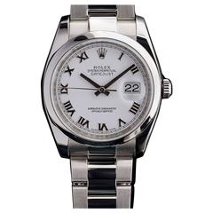 Rolex Stainless Steel Gents 36mm Datejust White Roman Dial Watch