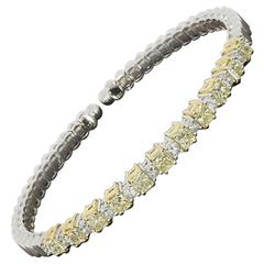 Two Tone Gold 2.5 Carats Canary Radiant & Princess Diamond Flex Bangle Bracelet