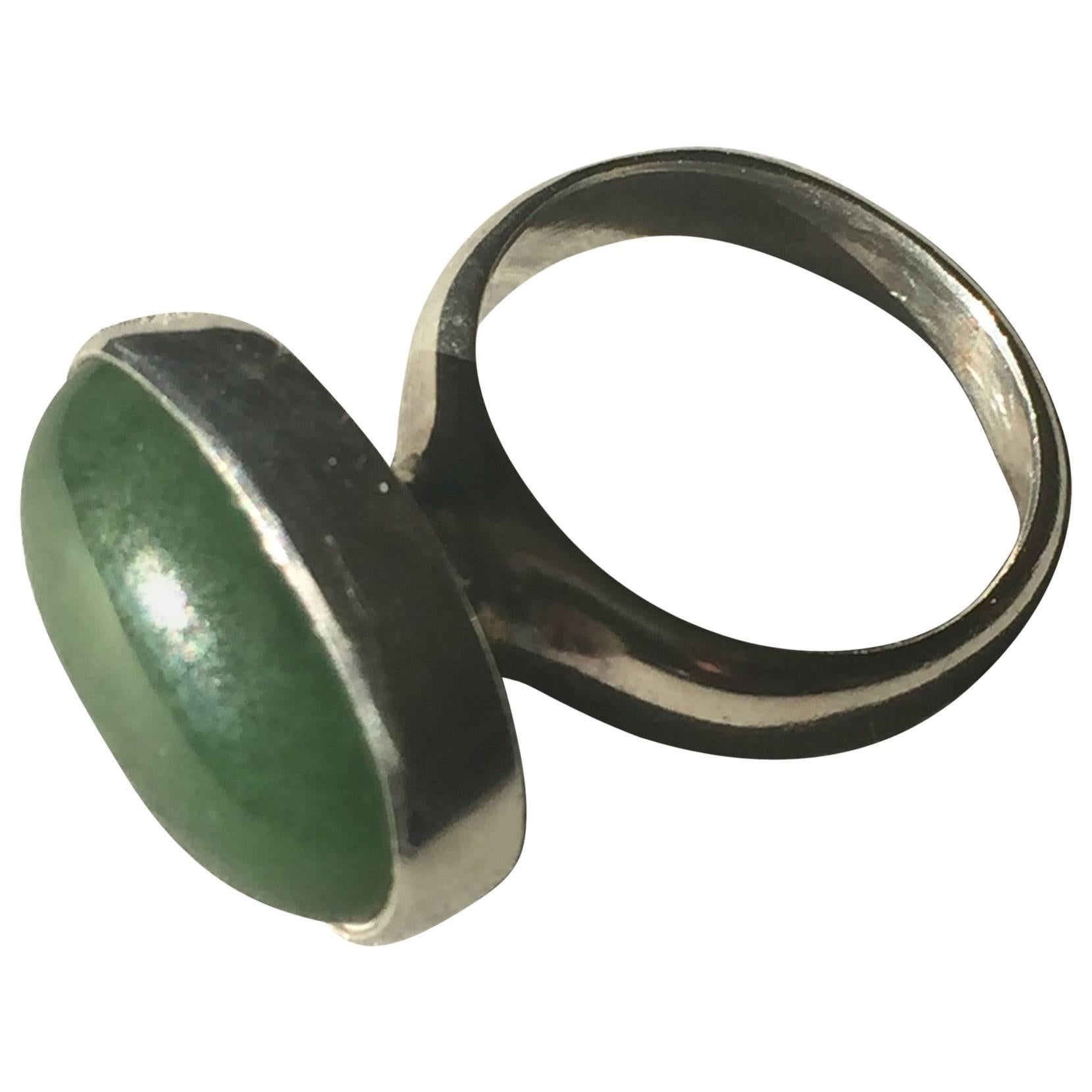 Georg Jensen Sterling Silver Ring No. 123B by Nanna Ditzel with Natural Jade