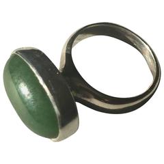 Georg Jensen Sterling Silver Ring No.123B by Nanna Ditzel with Natural Jade Cabo 12