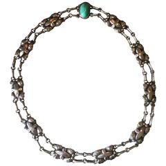 Georg Jensen 830 Silver Necklace, No. 2 with Amazonite Cabochon