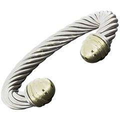 David Yurman Silver Gold Cable Classics Cuff Bracelet