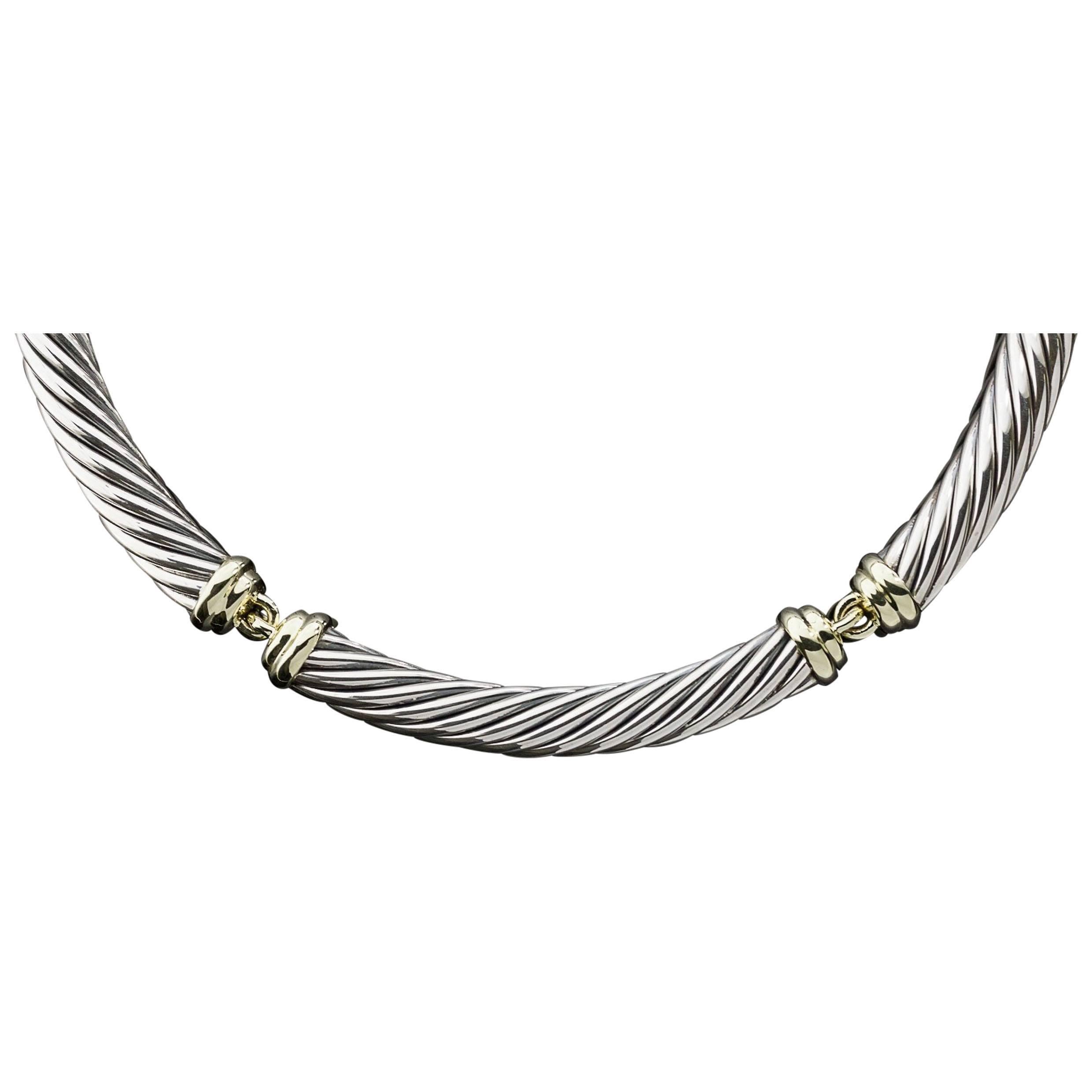 David Yurman Silver Gold Classic Cable Collar Necklace