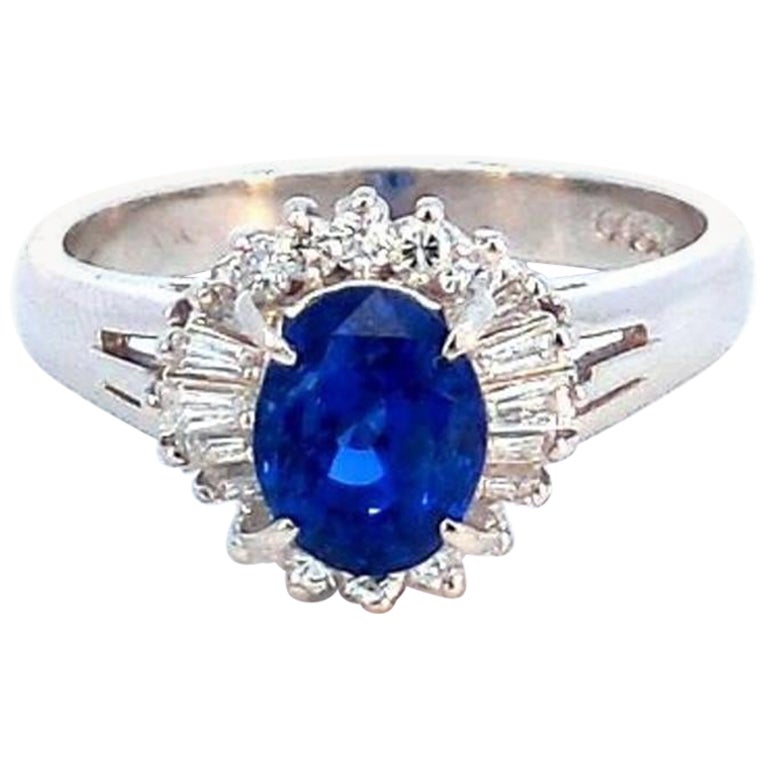 1.88 Carat Blue Sapphire Platinum Ring For Sale