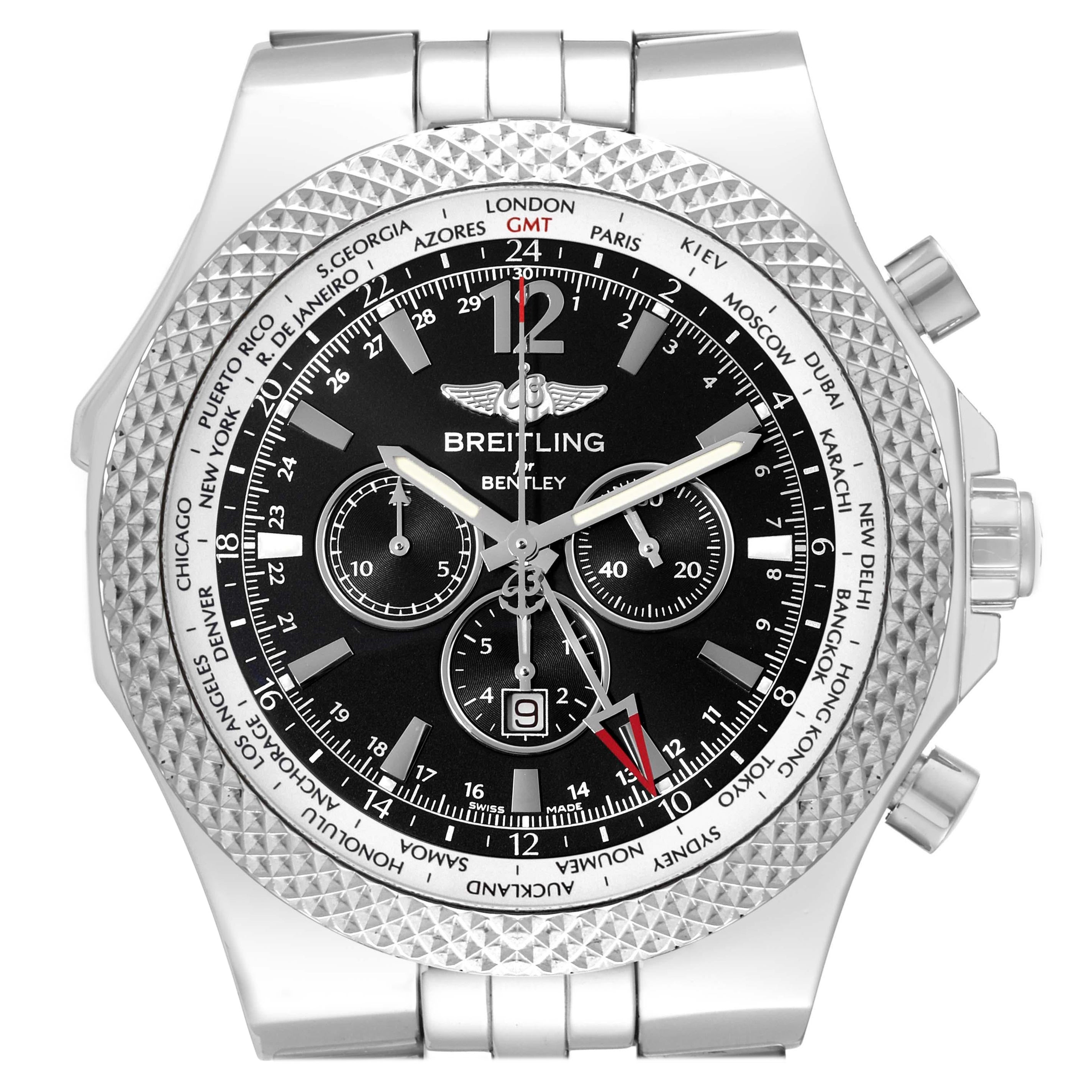 Breitling Bentley GMT Black Dial Steel Mens Watch A47362 For Sale