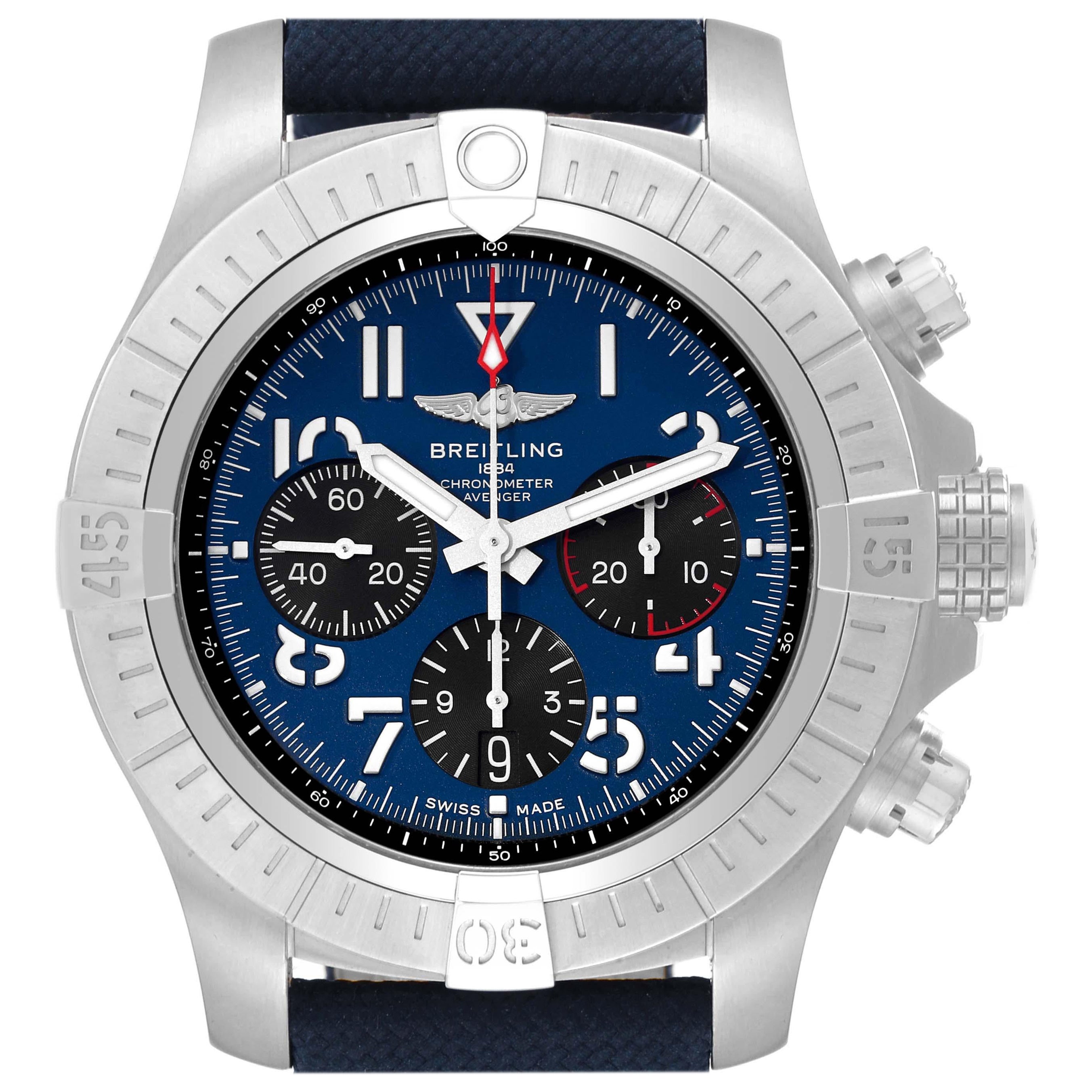 Breitling Avenger B01 Chronograph 45 Steel Mens Watch AB0182 Box Card For Sale