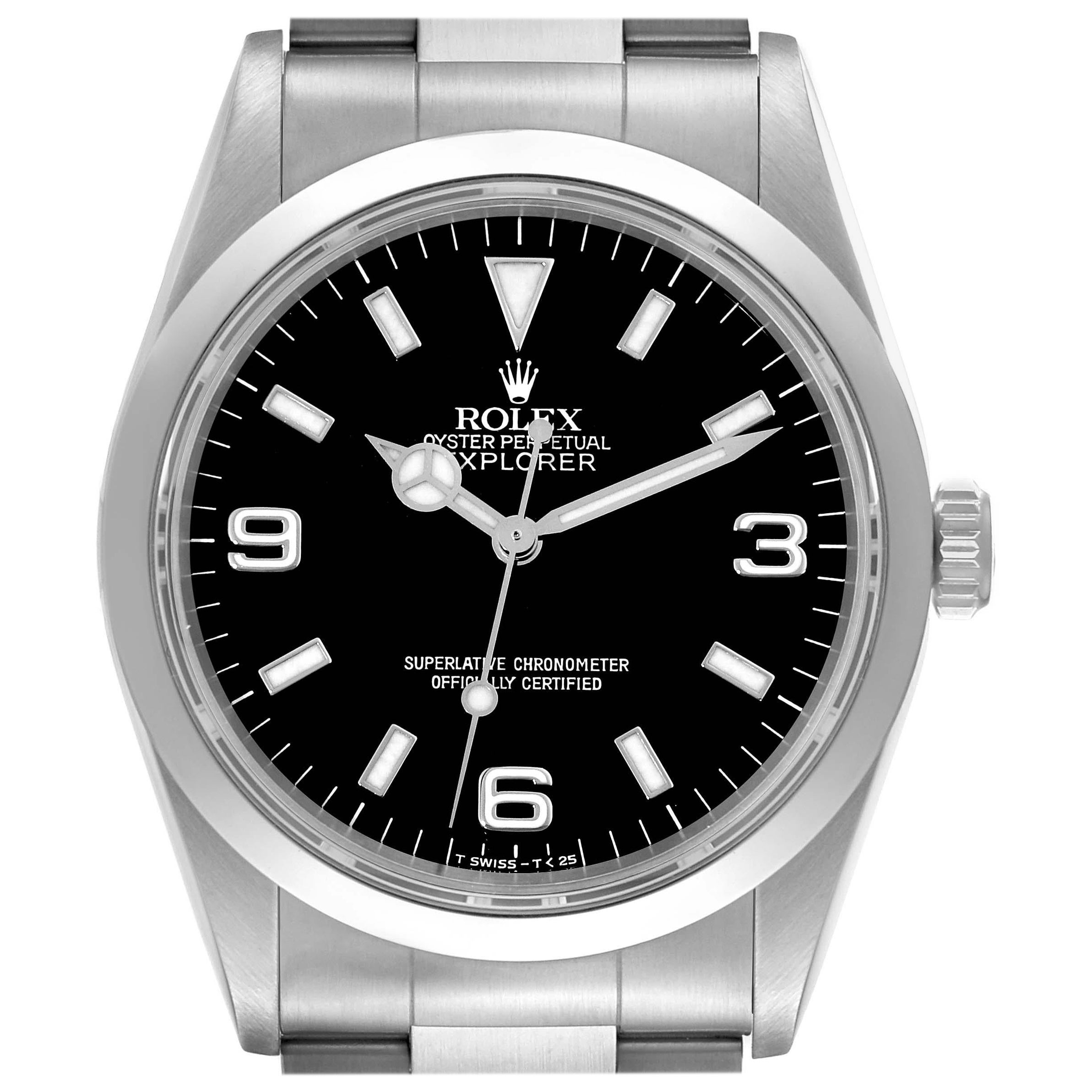 Rolex Explorer I Black Dial Steel Mens Watch 14270 Box Papers