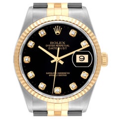Rolex Datejust 36 Steel Yellow Gold Black Diamond Dial Mens Watch 16233