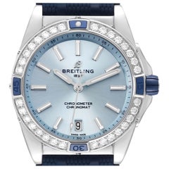 Breitling Super Chronomat Blue Dial Steel Diamond Ladies Watch A17356 Unworn