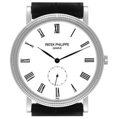 Patek Philippe Calatrava White Gold Black Strap Mens Watch 5119