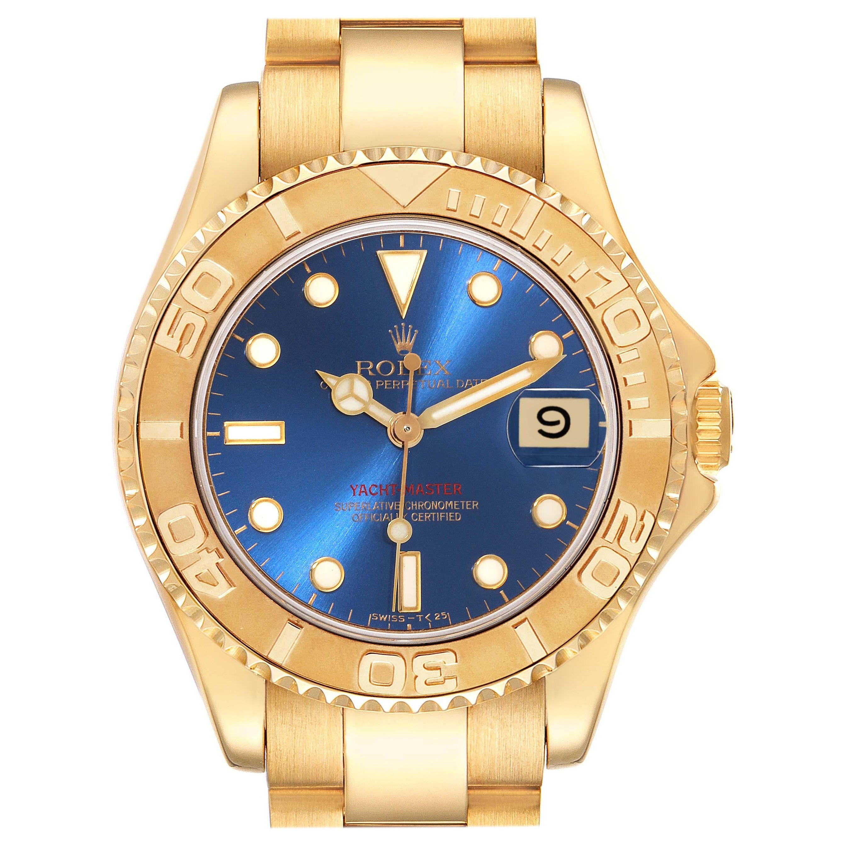 Rolex Yachtmaster Midsize Yellow Gold Blue Dial Mens Watch 68628 For Sale