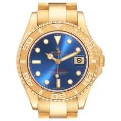 Vintage Rolex Yachtmaster Midsize Yellow Gold Blue Dial Mens Watch 68628