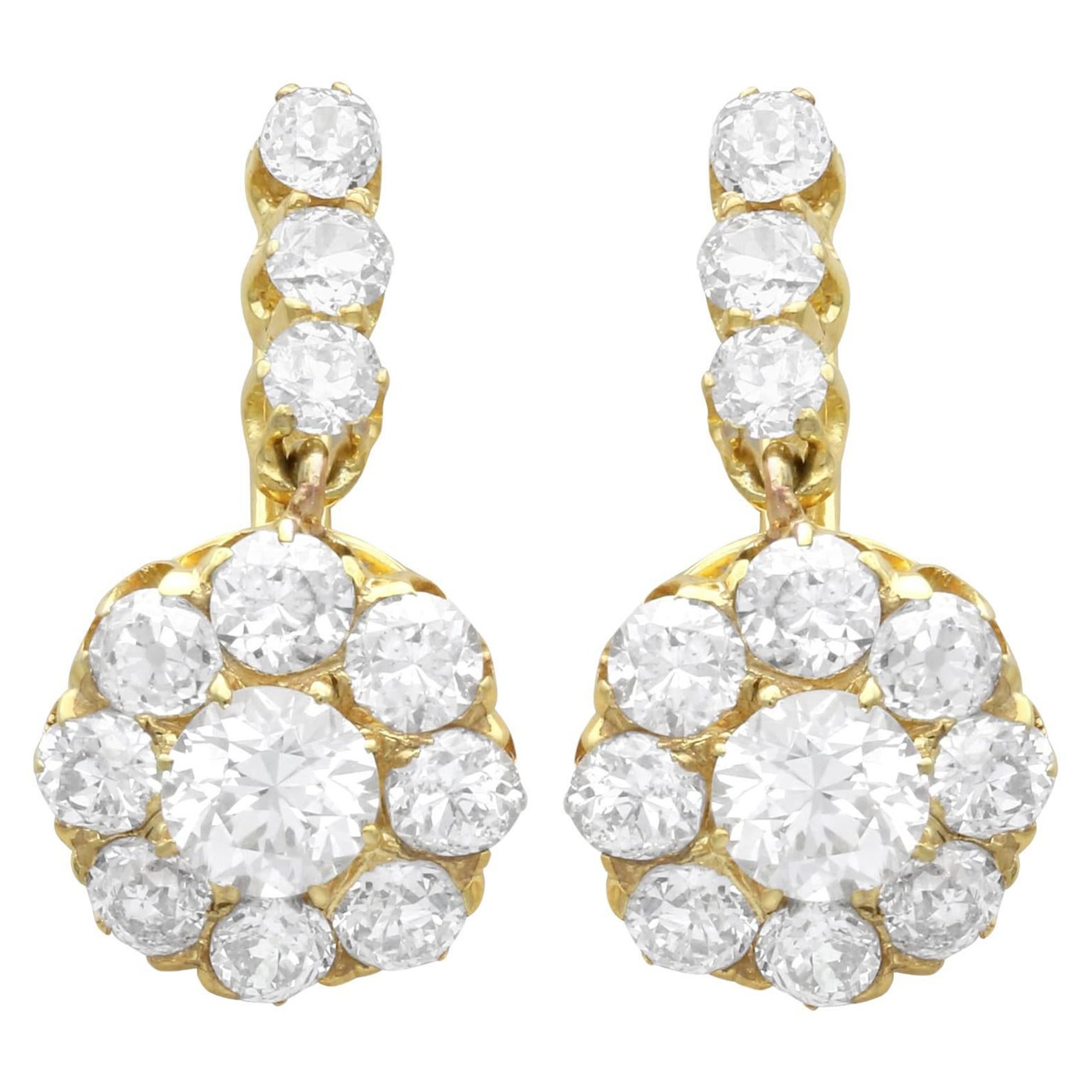 Pendientes holandeses de oro amarillo de 14k y diamantes de 2,35 quilates de los años 20