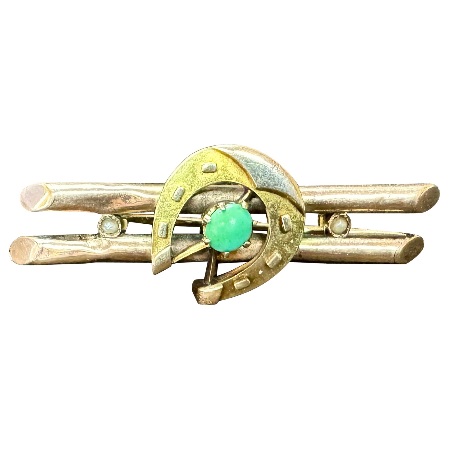 Broche russe Barette en or jaune 14 carats et perles